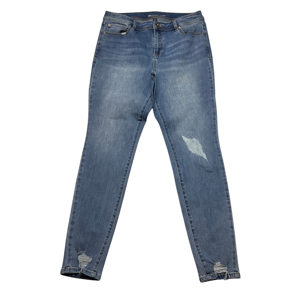 INC‎ Denim Jeans Womens 14/32 Blue Madison Skinny Distressed Ripped Frayed Hem